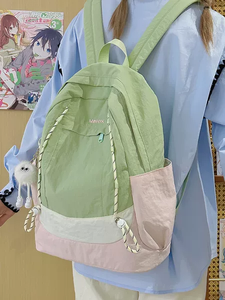 Forest-Style Ins Soft Girl Backpack for Junior High School Students, Large Capacity Casual Backpack, Versatile Color-Blocking College Style School Bag