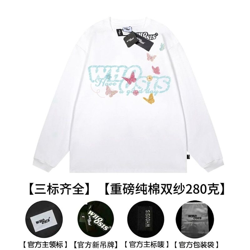 WHOOSIS（不知其名）秋冬季清新蝴蝶长袖t恤宽松重磅男女情侣ins|undefined