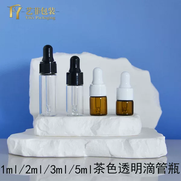 In Stock 1ml 2ml 3ml 5ml Transparent Brown Dropper Bottles Lotion Dispensing Essential Oil Bottles Cosmetic Sample Dispensing Bottles