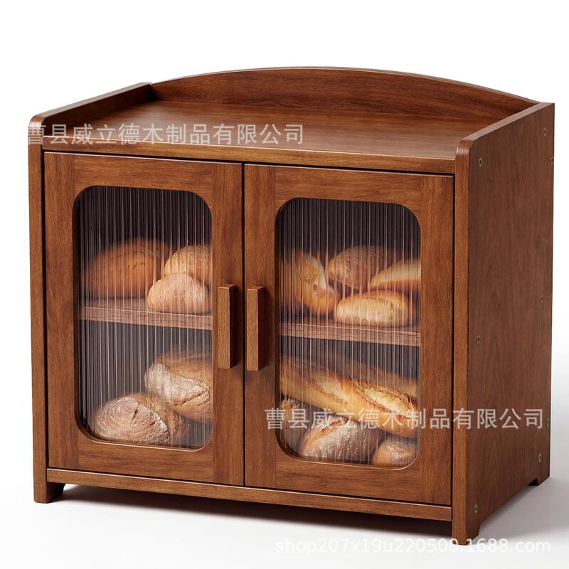 New Double-Door Wooden Bread Box Solid Wood Bread Storage Box Kitchen Countertop Fruit and Vegetable Storage Box