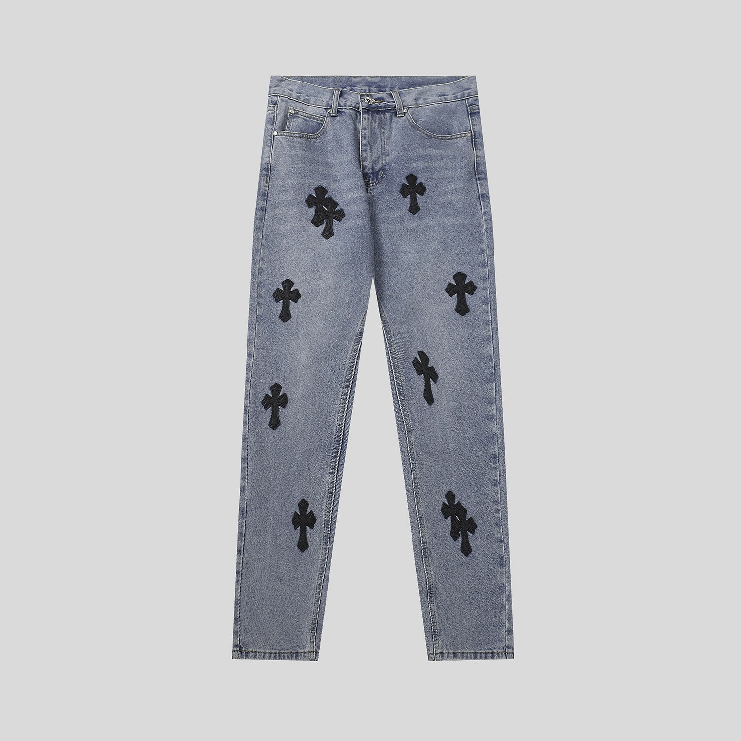 Исправленная версия джинсов с нашивкой крестом Chrome Hearts Croix, вышитые, выстиранные, оптом, дропшиппинг