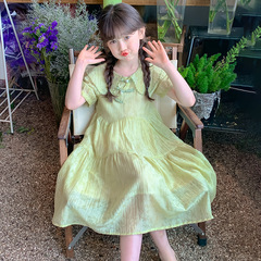 女童短袖連衣裙2024夏季新款兒童韓版洋氣裙子女大童薄款公主裙潮
