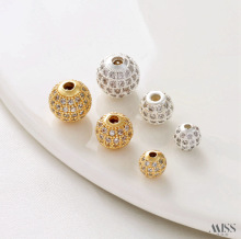 14K包金保色银色满镶锆石圆珠钻球隔珠diy手工手链项链串珠饰配件