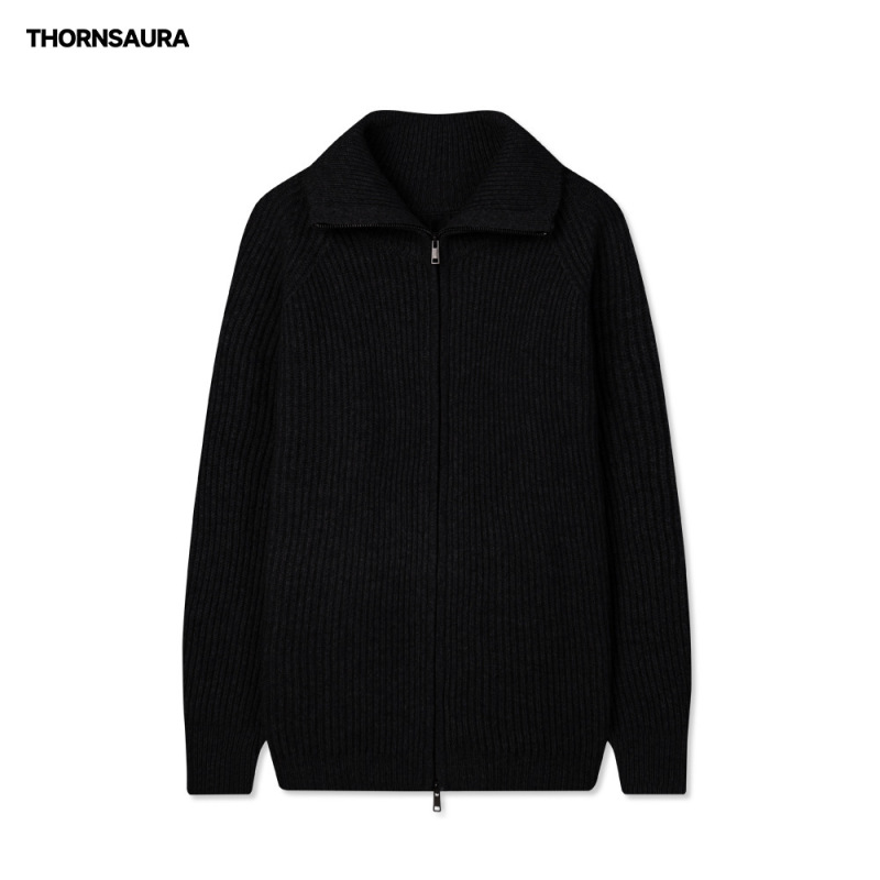 棘光THORNSAURA 慵懒感松软厚实100绵羊毛毛衣双头拉链立领开衫女|undefined