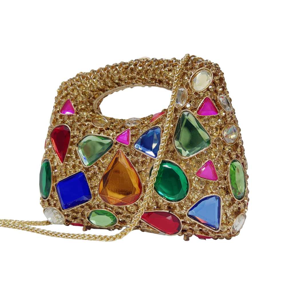 Túi clutch dạ tiệc nữ đính đá lấp lánh, kiểu đeo vai và xách tay — màu vàng, vàng, cà phê vàng, bạc chi tiết 2