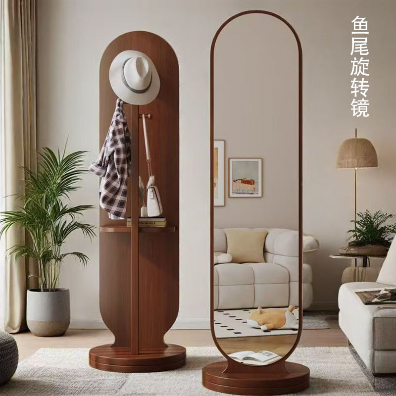 Rotating Dressing Mirror, Bedroom Floor Mirror, Movable Coat Rack for Guesthouses, Integrated Full-Length Mirror, Multifunctional and Rotatable