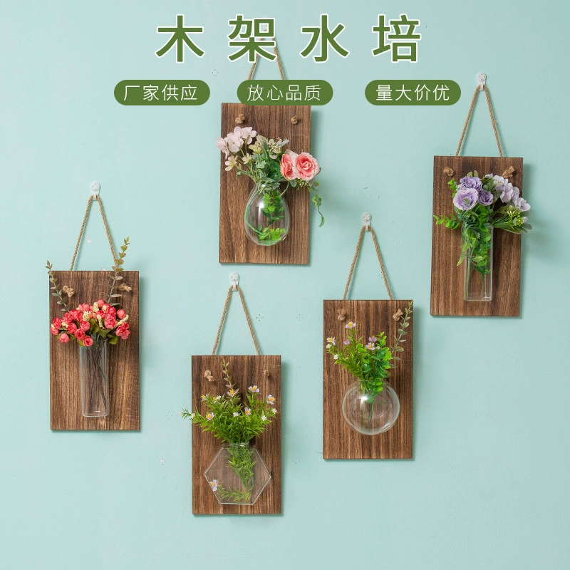 Креативная Ретро деревянная рама прозрачная стеклянная ваза настенная зеленая ваза для растений гидропонная стеклянная ваза для растений