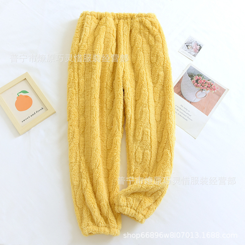 Pantalones de pijama de franela de coral de dibujos animados, pantalones de pijama de hombre, pantalones de invierno de otoño de mujer, pantalones caseros
