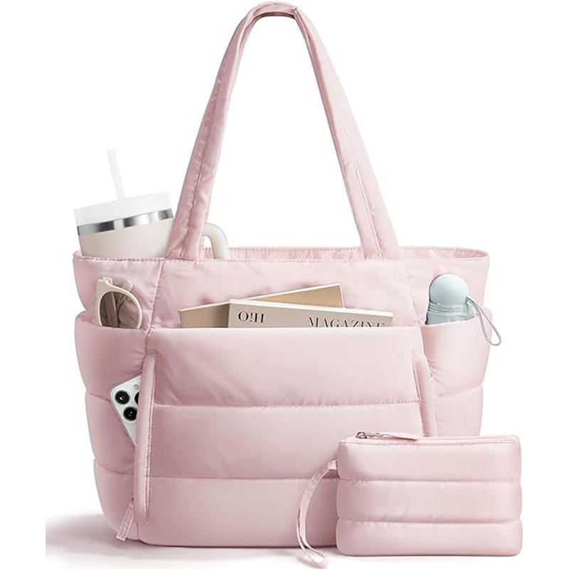 Cross-Border Large-Capacity Women's Tote Bag with Multiple Compartments, Travel Work Computer Bag, Lightweight Puffy Handbag, Shoulder Bag