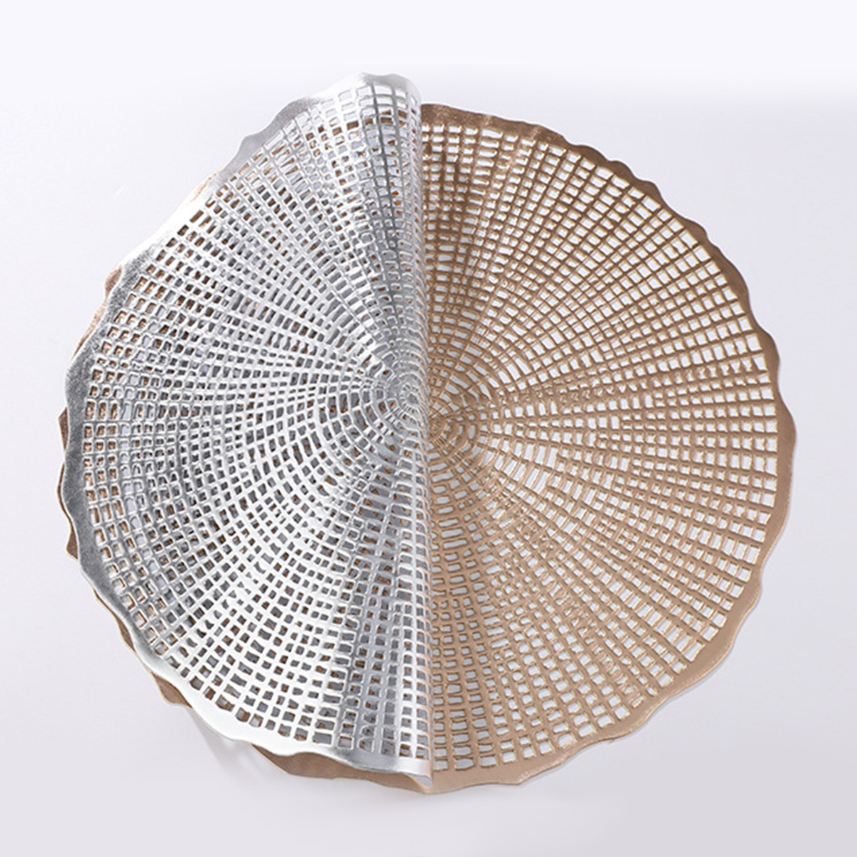 Nueva ronda hueco placemat malla dorado PVC Western placemat Hotel estera de aislamiento anti-scald Mesa Mat montaña al por mayor