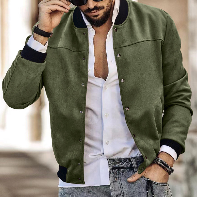 24 Amazon otoño e invierno gamuza cuello alto chaqueta de punto con botones para hombre chaqueta casual retro transfronteriza chaqueta americana para hombre