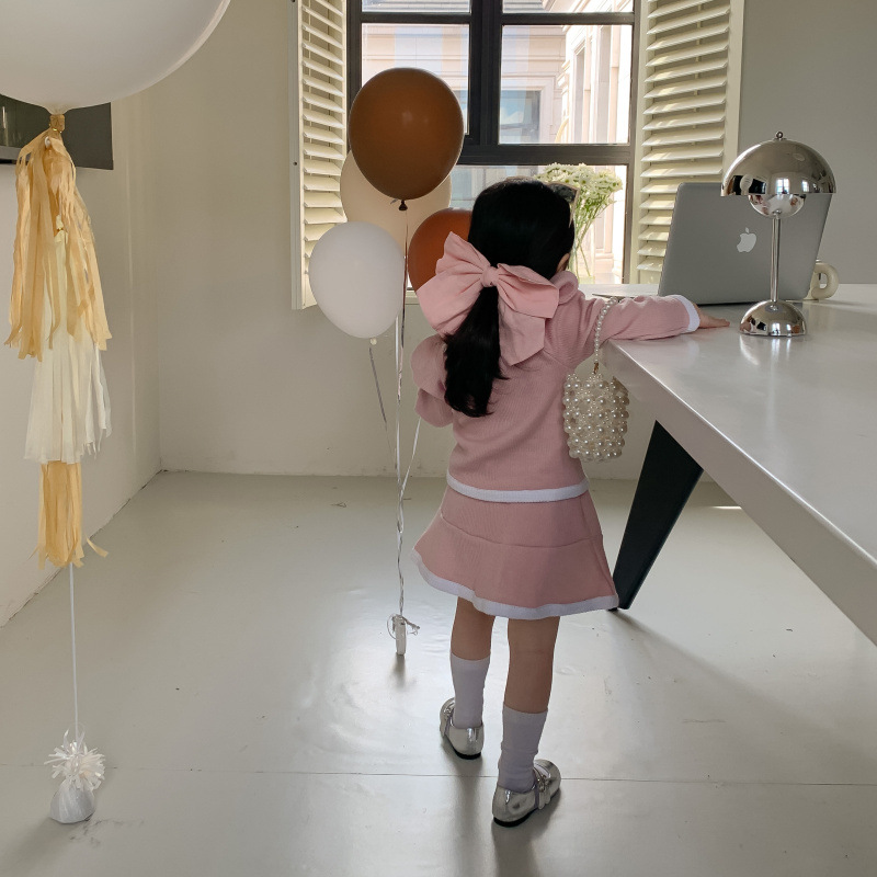 跨境童装女童22秋季新品韩国宝宝小香风针织开衫半身裙两件套套装详情19