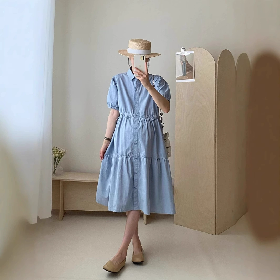 Модная одежда для беременных летом новый отворот талии беременные женщины торт рубашка юбка с тонкими короткими рукавами платье для беременных