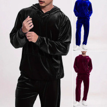 男式休闲居家套装秋冬季亚马逊欧美男装外贸新款金丝绒两件套男