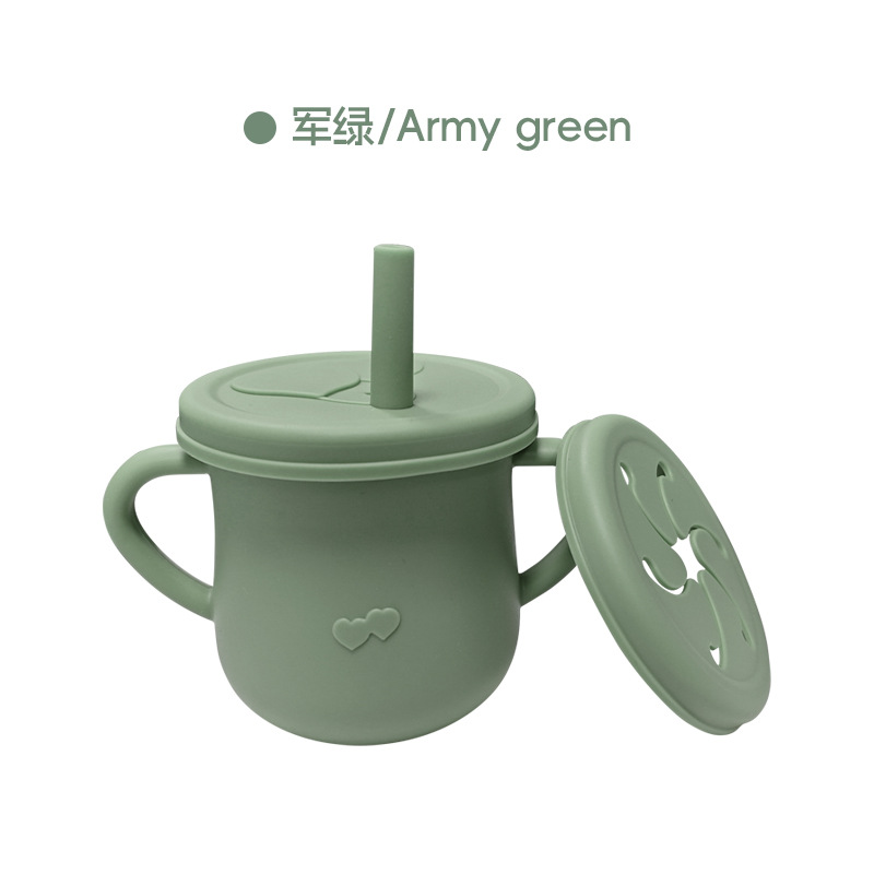 Taza de agua de silicona para niños, taza de agua de paja a prueba de fugas, taza de bocadillos de silicona para bebés, taza de agua para bebés