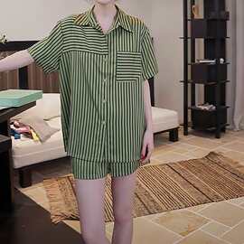 经典条纹睡衣套装夏季高端休闲显瘦百搭可外穿时尚简约家居服