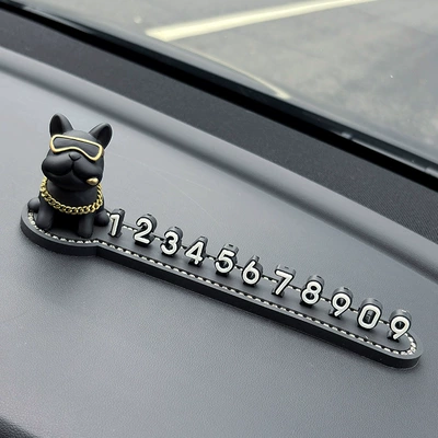 Pitbull Car Temporary Parking Number Plate Cute Female Moving Car Phone Plate Car Ornaments Decorative Supplies (Nömrəli dayanma kartı) - black-french-bulldog-three-dimensional-diamond-encrusted-parking-sign