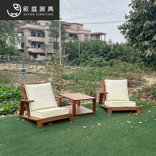 Outdoor Solid Wood Sofa Villa Outdoor Courtyard Garden Leisure Lounge Chair Aluminum Alloy Open-Air Balcony Anticorrosive Wood Furniture