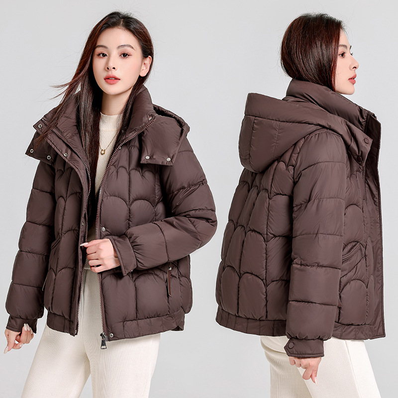 2025 nuevo invierno corto pequeño vestido de algodón de viento fragante con capuzas de pan universal chaqueta de algodón delgada