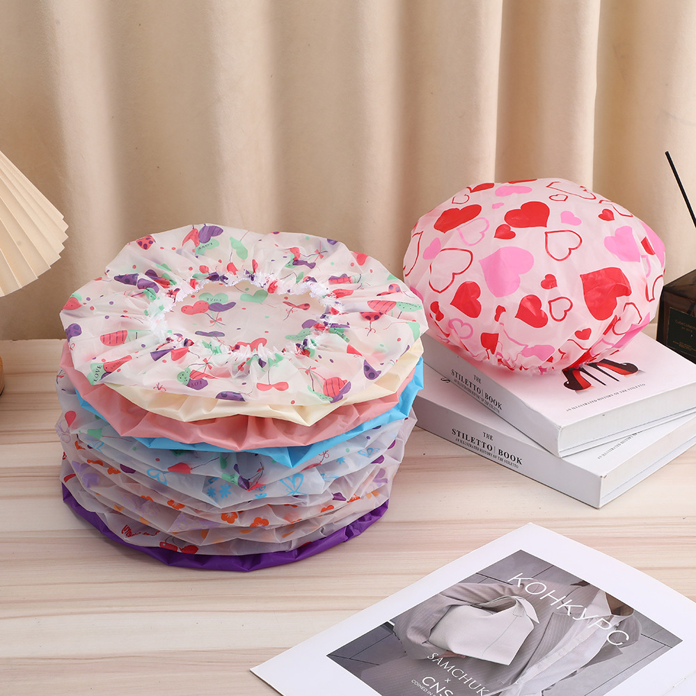 Transparent Waterproof Shower Cap For Adults With Floral Print_voghion.com
