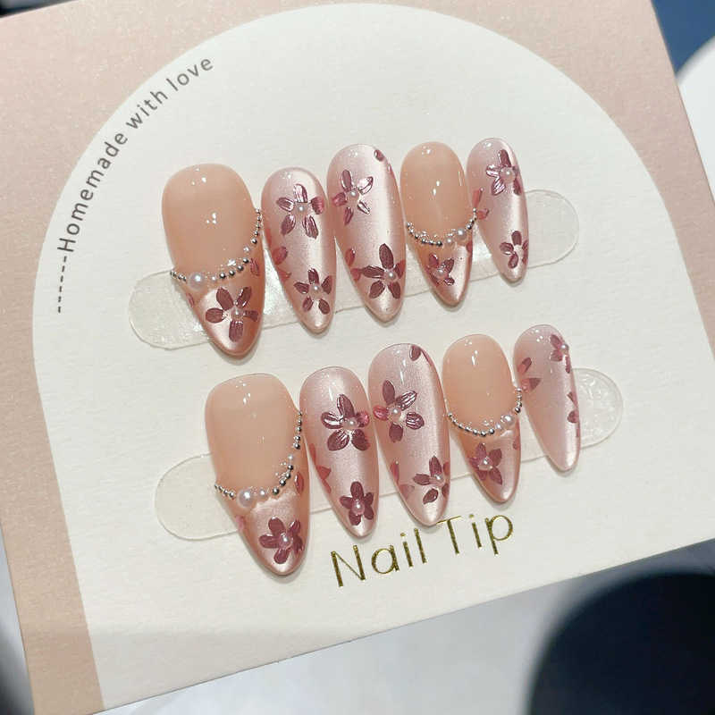 Shake the sound explosion gentle hand-painted flowers pure handmade high-level wear boutique nail art factory nail patch wholesale