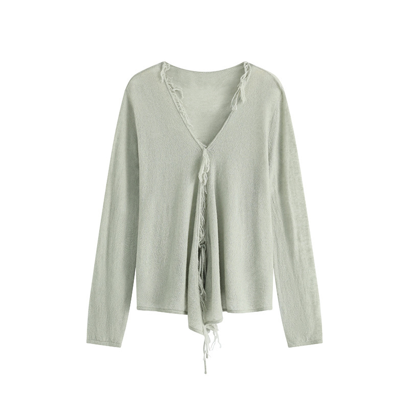 【Gentle Atmosphere】Soft and Comfortable Mulberry Silk Wool Cashmere Tassel Tie Cardigan for Women, Thin Spring Top