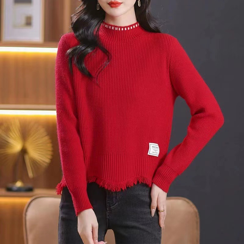 Suéter corto con bordas para mujeres otoño y invierno 2025 nueva moda de camisa de cintura alta pequeña camisa de punto de cuello medio alto image 2