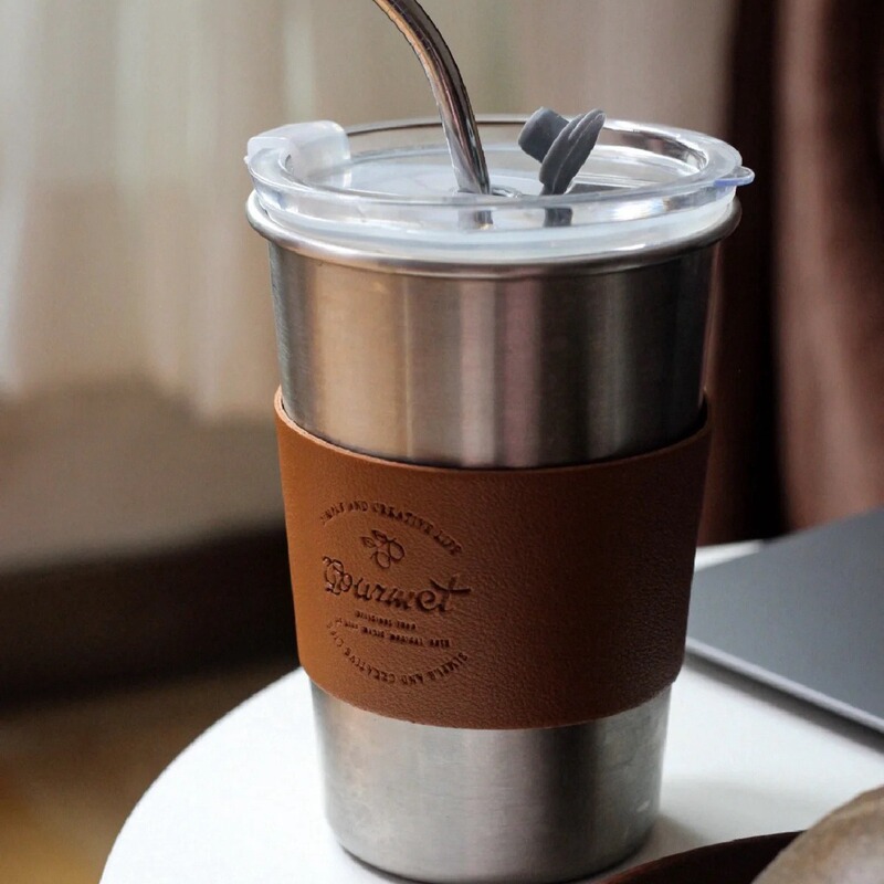 Industrial Style 304 Stainless Steel Household Beer Cup Drop-resistant Tea Cup Simple Cyber Celebrity Coffee Cup Handy Cup Straw