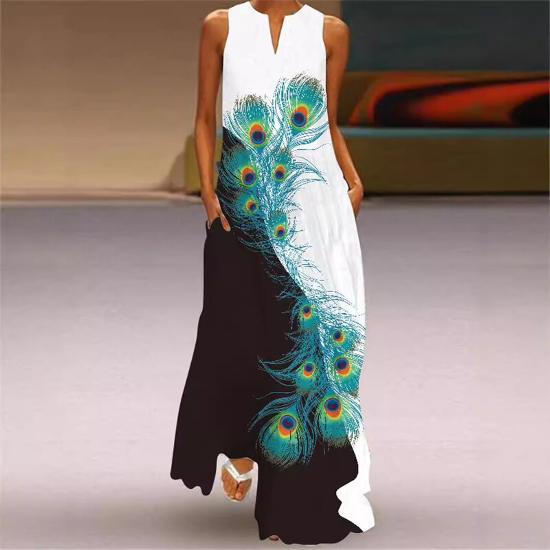 Summer 2026 New Amazon Women's Fashion European and American Cross-Border Dress, Popular Printed Sleeveless Long Dress