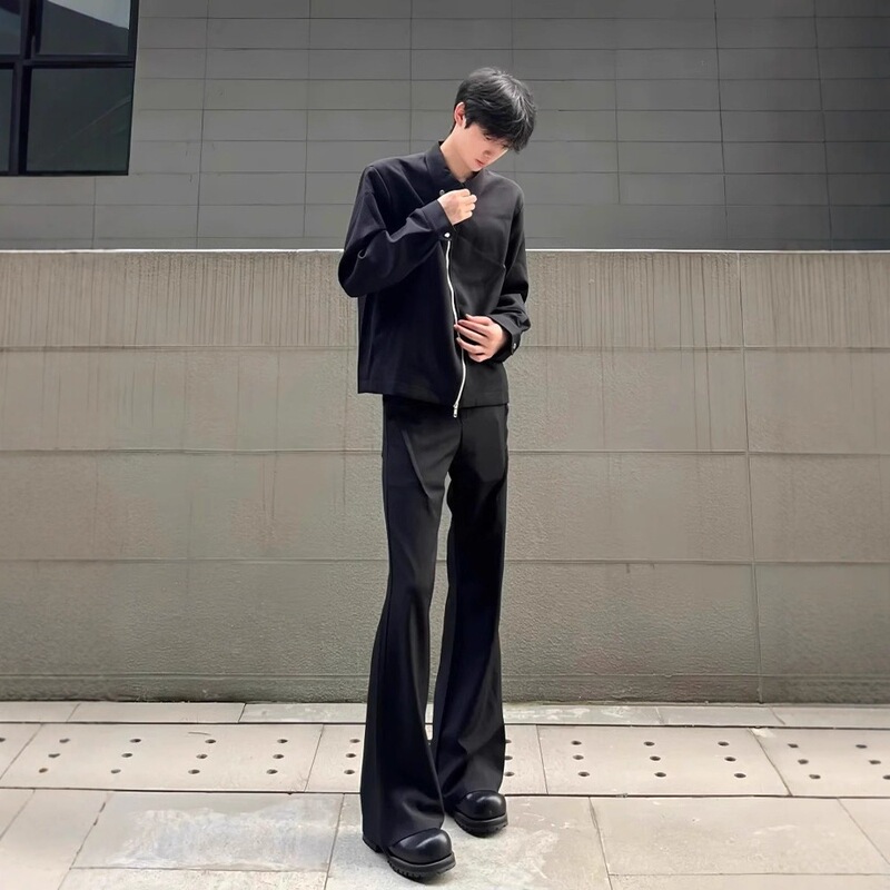 Men's slightly flared drapey trousers with pleated design, high-end feel, extra-long straight-leg pants for tall individuals