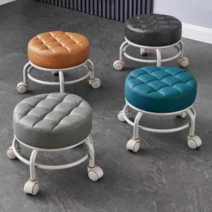 Pulley Low Stool Household Vientian Wheel Small Stool Backrest Chair Bath Stool with Wheeled Coffee Table Stool Living Room Round Stool Wholesale