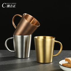 Manufacturer wholesale 304 stainless steel cups Korean style water cups office coffee cups mugs home double-layer grab cup