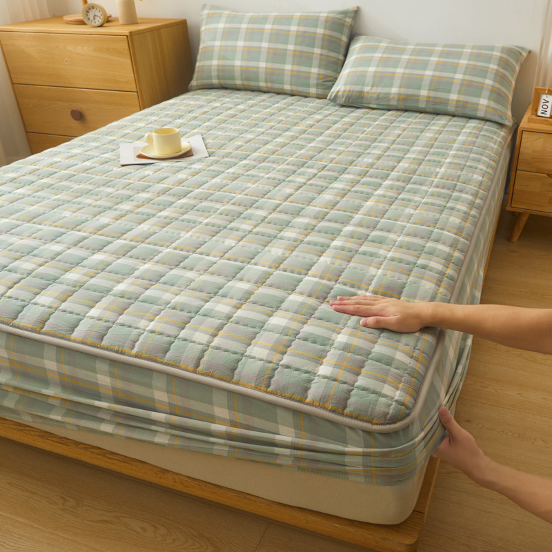 2025 nueva clase A de algodón teñido en hilo de algodón lavado funda de cama cubierta protectora de colchón grueso acolchado funda de cama de una sola pieza