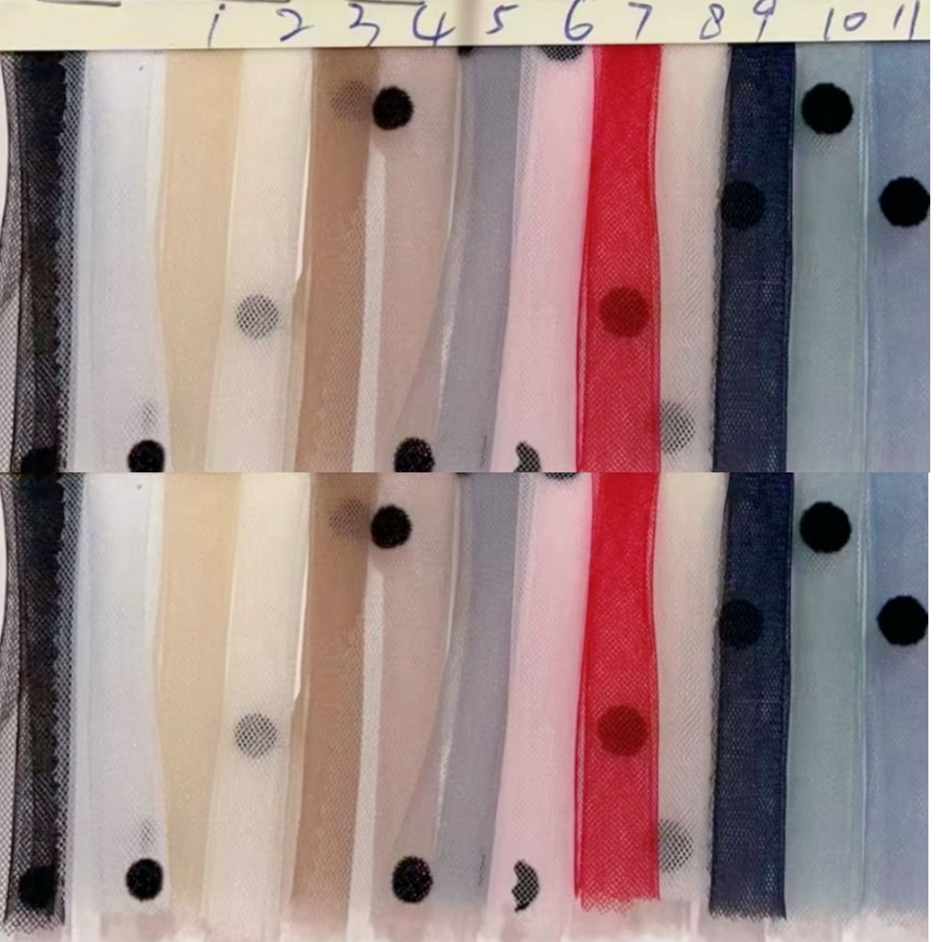 En stock al por mayor malla 0,8 cm punto flocado punto negro de doble cara flocado ropa para niños de las mujeres Hanfu tela