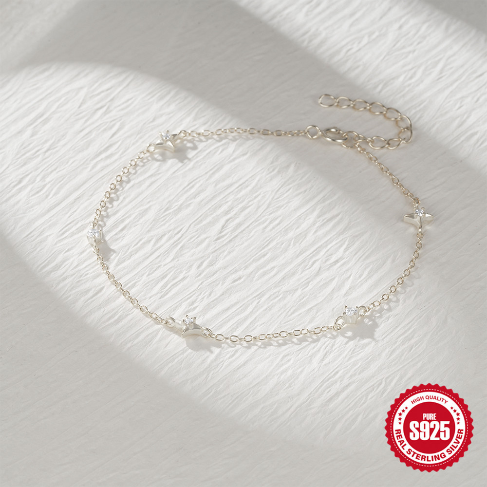 Venta caliente en Europa y América Moda simple s925 plata de ley cuatro estrellas con incrustaciones de diamantes, personalidad, combinación diaria, pulsera de mujer