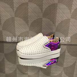 cl andgz男鞋白紫色铆钉低帮红底鞋女鞋一脚蹬大码情侣款休闲板鞋