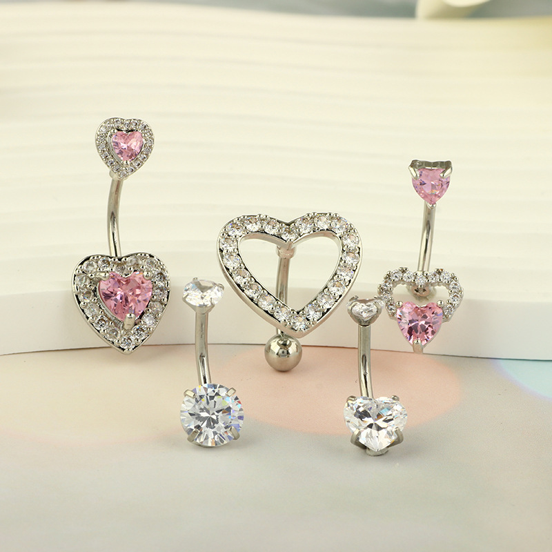 5g Weight Zircon Inlay Material 1 Piece 1 Set Belly Rings Simple Style Heart Shape 304 Stainless Steel Inlay Zircon