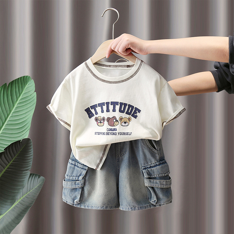 7270 ropa para niños traje de verano para niños 2025 nuevo vestido de verano para niños de moda de dos piezas de manga corta ropa delgada verano