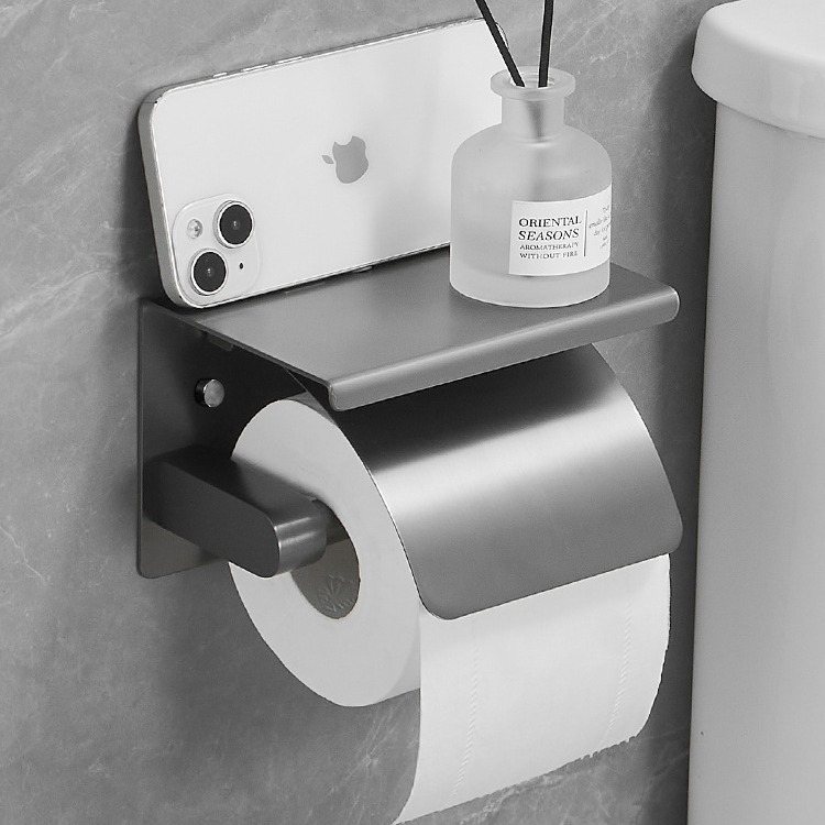 Caja de papel de baño gris de pistola 304 acero inoxidable sin perforación estante de toallas de inodoro estante de papel de inodoro