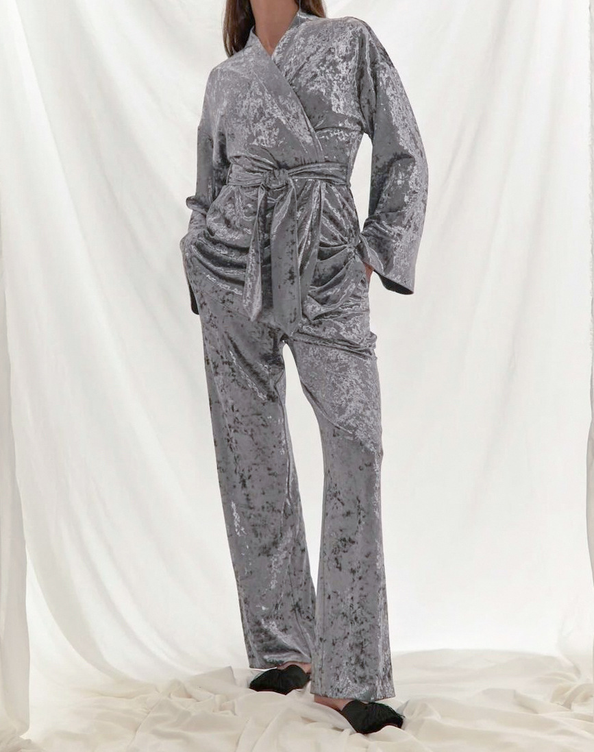 Dammemode Temperament gestrickte Gold Diamant Samt waarm Taille Nuetshemd Hosen zweedeelegen Anzug Aussehandel mëllen Anzug fir Fraen_voghion.com