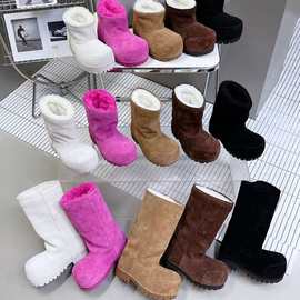 羊毛里~中筒雪地靴ins欧洲站2025新潮款时尚休闲厚底保暖大头短靴