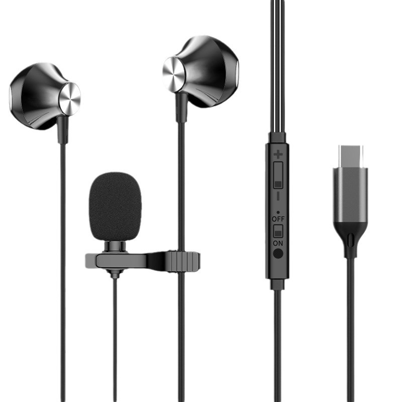 Metallklammer-Mikrofon USB-Typ-C digitales Headset 2 Meter Kabel 3,5mm Kopfhörer Mobiltelefon Live-Streaming Ohrstöpsel Großhandel