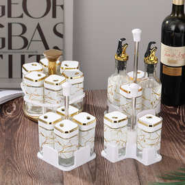 跨境厨房旋转调料架密封防潮调味瓶套装便携玻璃调料撒料罐子批发