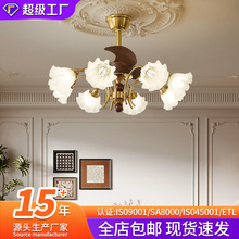 法式吊灯风扇灯家用装饰客厅大灯风扇灯吊灯中古风智能变频吊灯