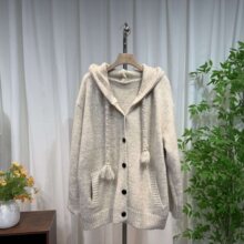 韩版连帽毛衣外套针织开衫春季新款慵懒风宽松针织衫上衣女