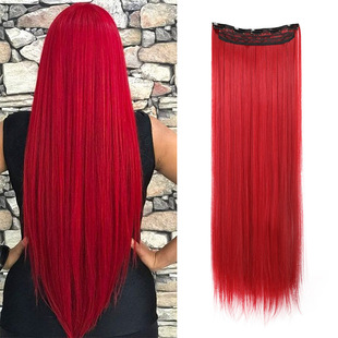 Factory wholesale cross-border European and American wig long straight hair wig five-card high temperature silk seamless hair extension wig