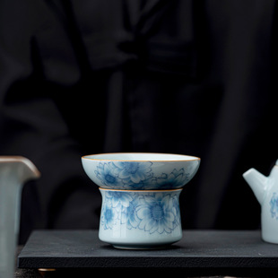Blue and white hand-painted tea filter decoration kung fu tea set tea ceremony accessories small size filter net Zen vintage tea strainer set Wholesale