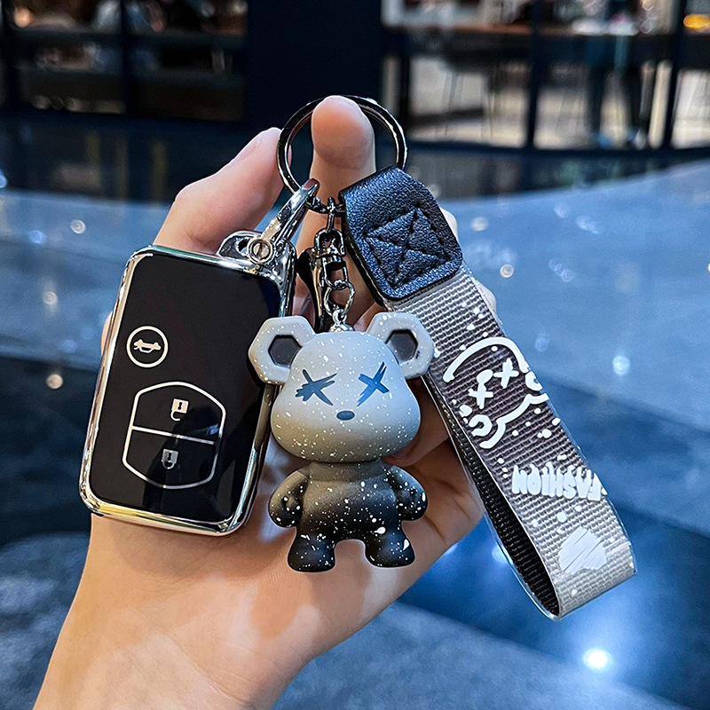 도요타 I-지능형 3 키 테일 박스 [싱글 쉘 블랙] + 그레이 폭력 곰 펜던트