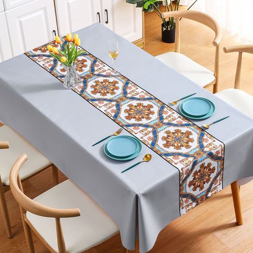 Home Nordic PVC Tablecloth Waterproof Oil-Proof Wash-Free Dining Tablecloth Ethnic Style Dining Room Tablecloth Coffee Table Cloth Dropshipping One Piece