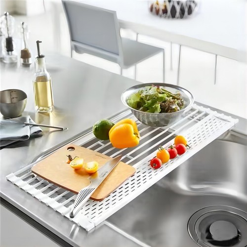 Kitchen sink drain rack foldable washbasin drain basket kitchen sink storage bowl rack roller curtain drain pad rack